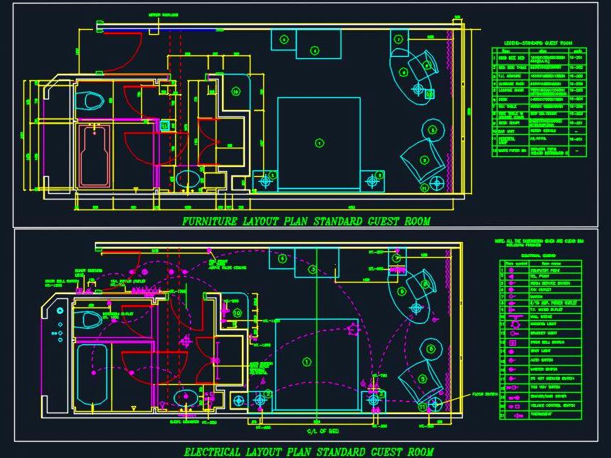 Hotel Room Electrical Design CAD- Switches & Sockets Layout